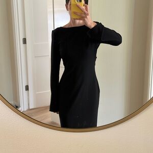 Reformation Ribbed Maxi Dress – Nessa Boat Neck Twist Back, Black